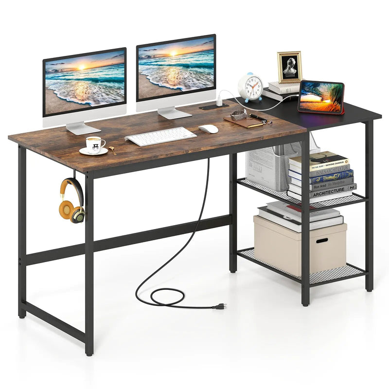 59 Inch Home Office Computer Desk with Removable Storage Shelves by DirectDeals