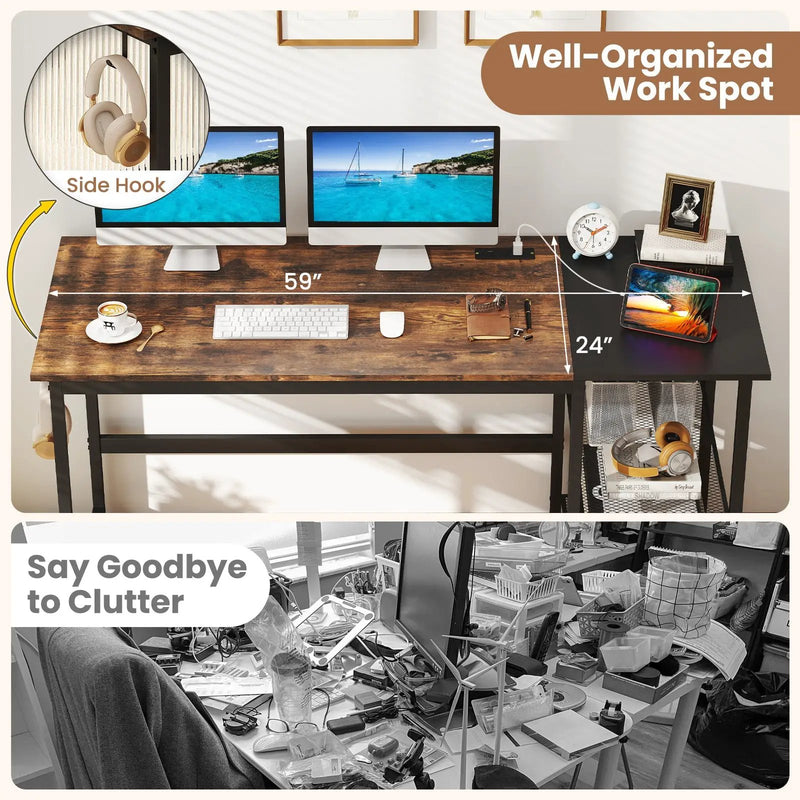 59 Inch Home Office Computer Desk with Removable Storage Shelves by DirectDeals