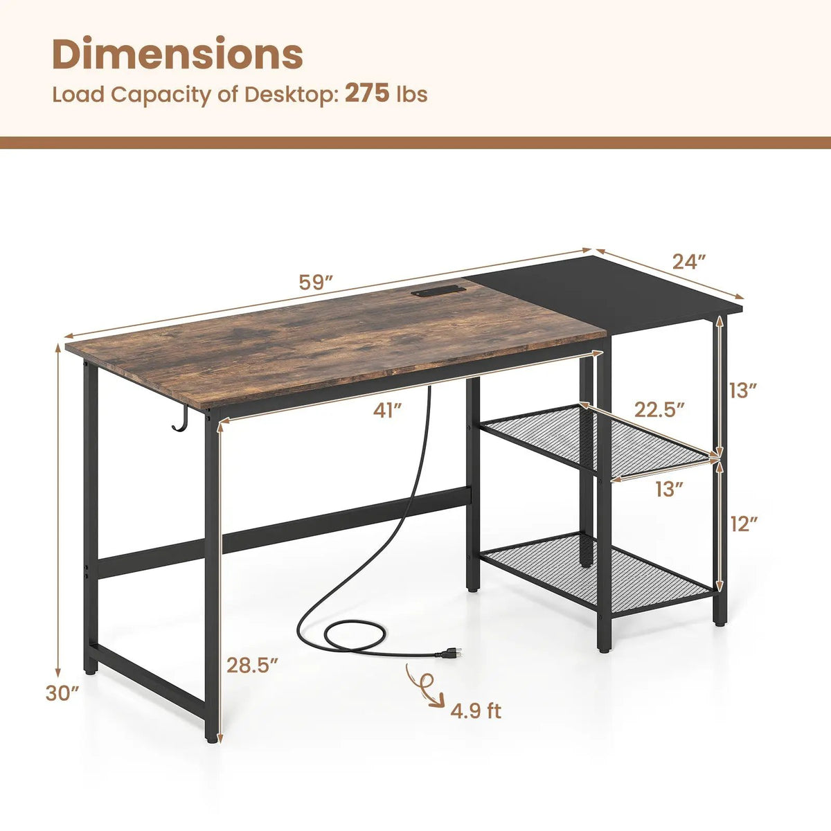 59 Inch Home Office Computer Desk with Removable Storage Shelves by DirectDeals