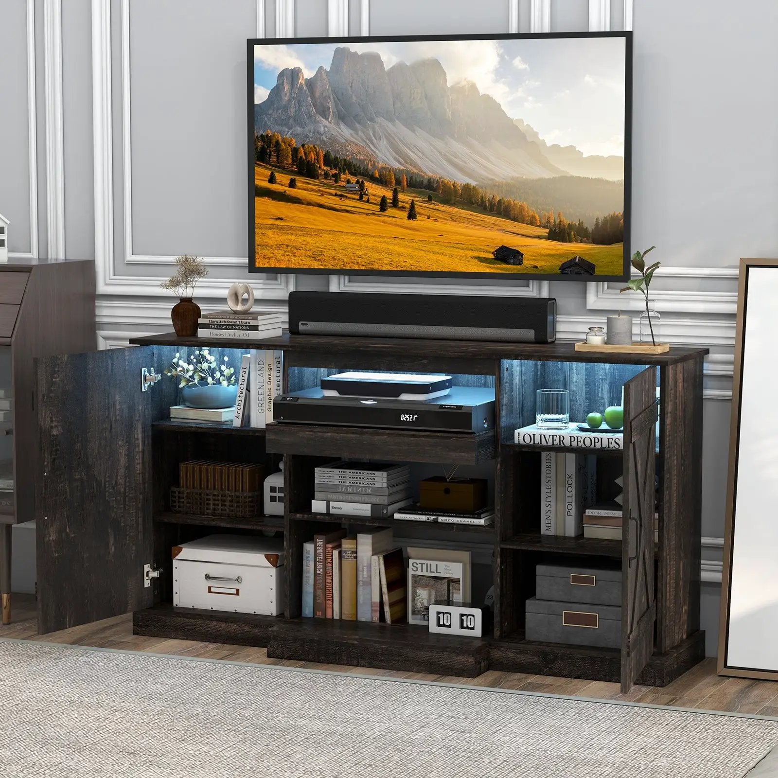 58 Inches TV stand for TVs up to 65 Inches with 20 Color Led Lights-Coffee by DirectDeals