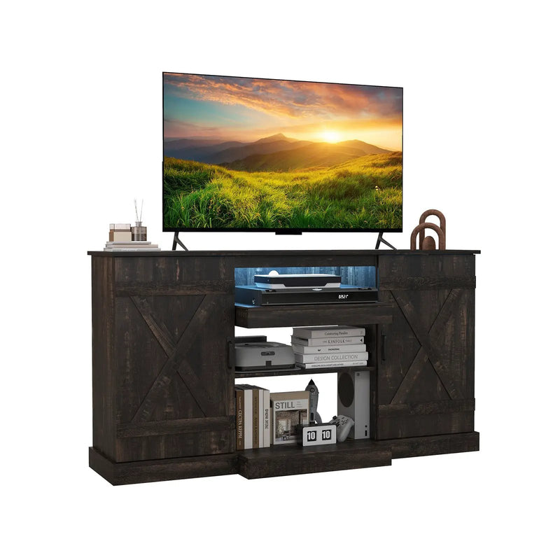 58 Inches TV stand for TVs up to 65 Inches with 20 Color Led Lights-Coffee by DirectDeals