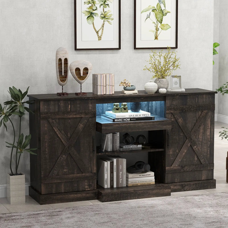 58 Inches TV stand for TVs up to 65 Inches with 20 Color Led Lights-Coffee by DirectDeals