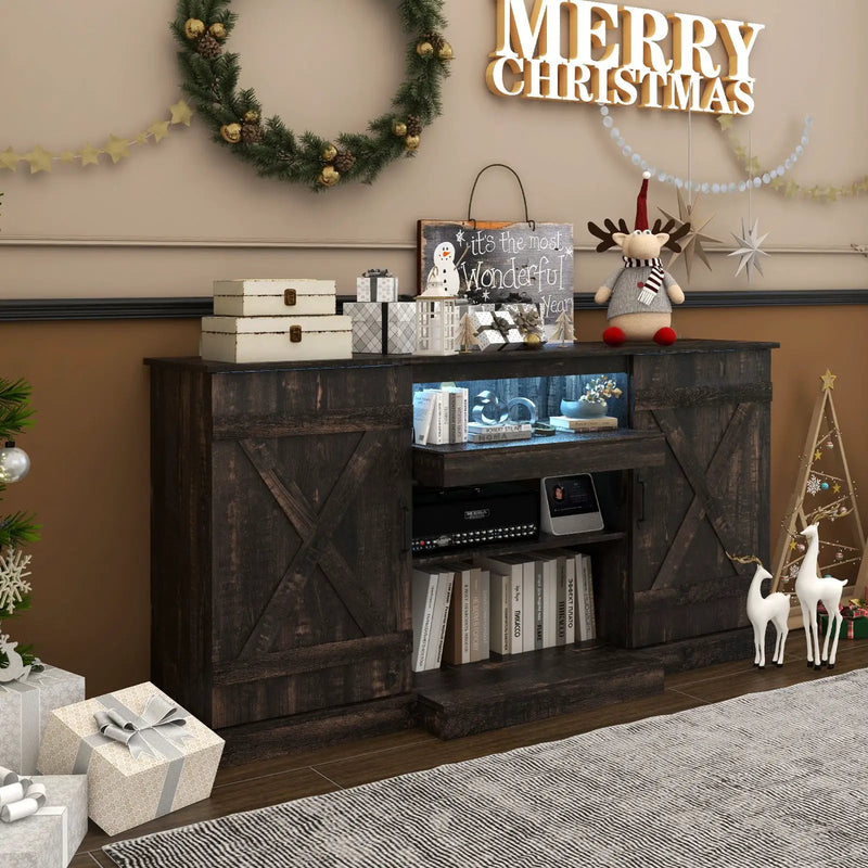 58 Inches TV stand for TVs up to 65 Inches with 20 Color Led Lights-Coffee by DirectDeals