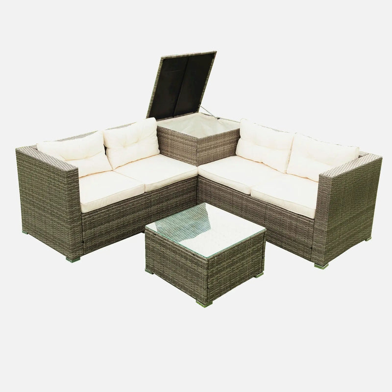 4 Piece Patio Sectional Wicker Rattan Outdoor Furniture Sofa Set With Storage Box by HouseOfZazla