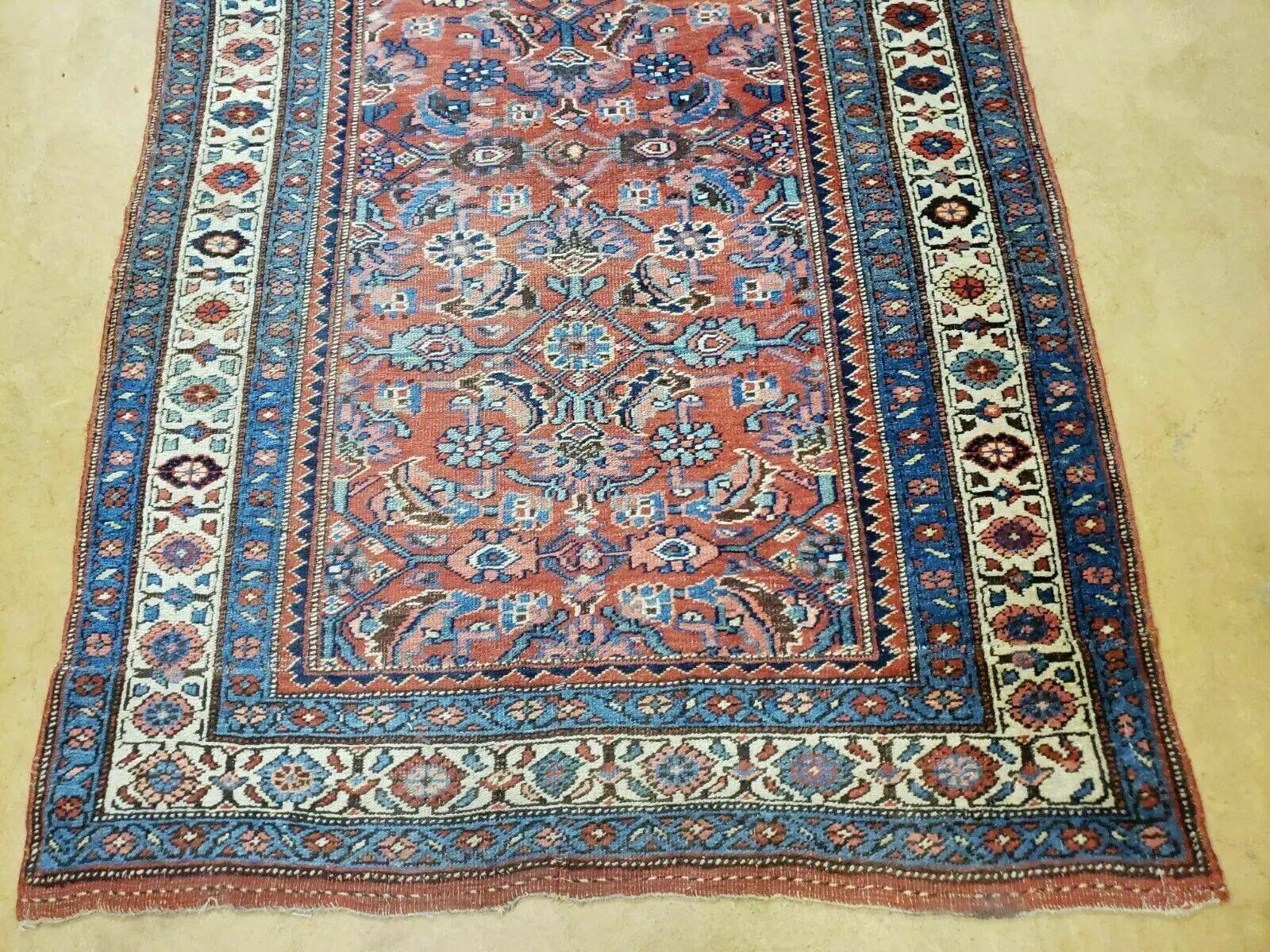 3' 8" X 11' Antique Handmade Turkish Wool Rug Veg Dye Runner Nice Rusted Red by Jewel Rugs