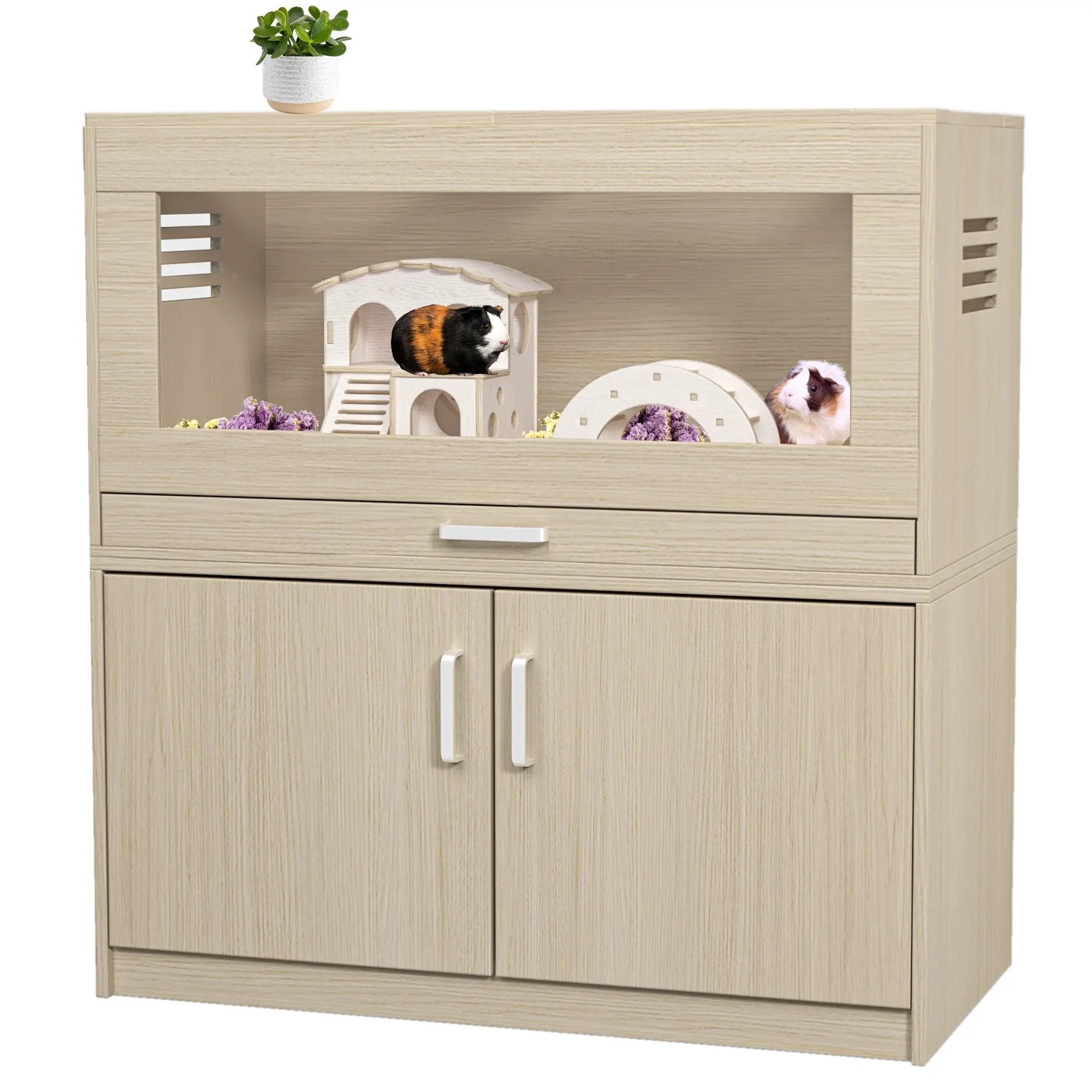 Guinea Pig Cages, Hamster Cage Wood With Independent Storage Cabinet, House For Rat Chinchilla With Guinea Pig Hutch And Bridge, Openable Top With Acrylic Sheets by HouseOfZazla