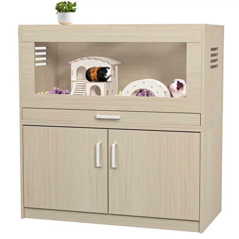 Guinea Pig Cages, Hamster Cage Wood With Independent Storage Cabinet, House For Rat Chinchilla With Guinea Pig Hutch And Bridge, Openable Top With Acrylic Sheets by HouseOfZazla