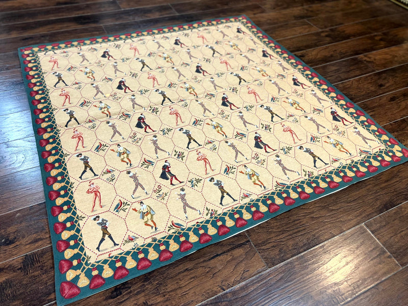 Square Tapestry 5x5, Wall Hanging, Human Pictorials, Court Jesters, Vintage by Jewel Rugs