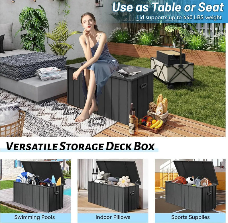190 Gallon Metal Deck Box, Waterproof Steel Outdoor Storage Bench by HouseOfZazla