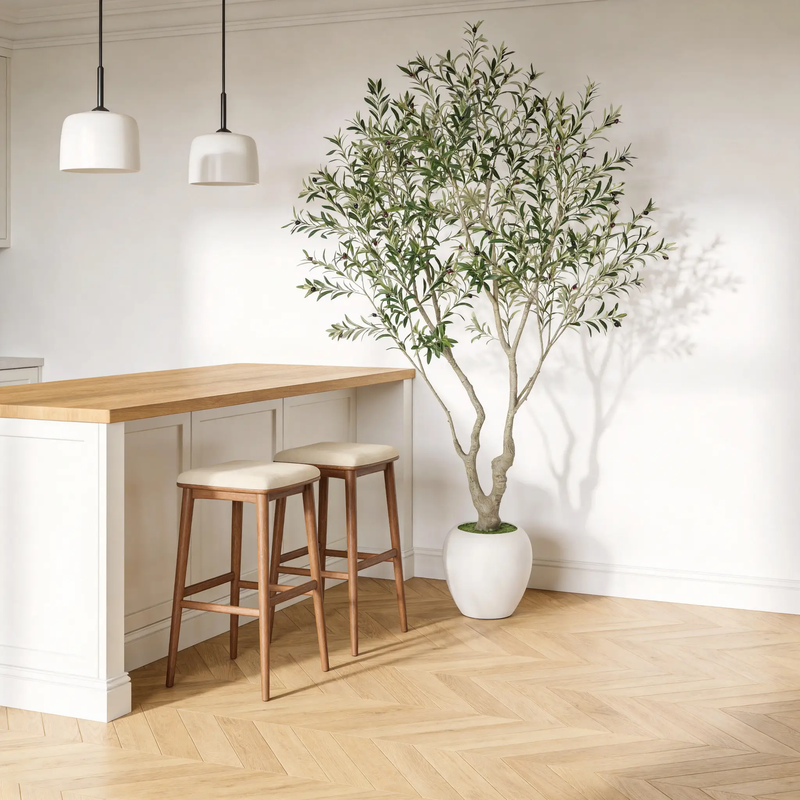 8FT Artificial Olive Tree with Decorative White Planter by HouseOfZazla