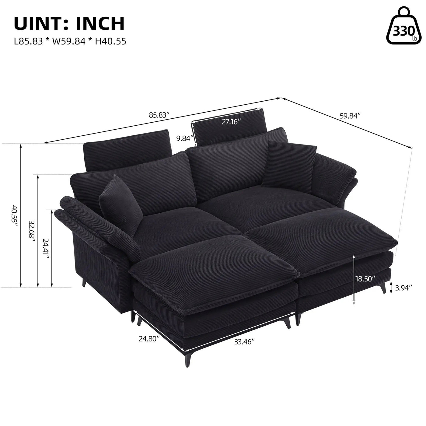 Modern Deep Seat Sectional Sofa With Ottoman by HouseOfZazla