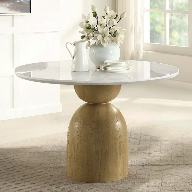Kala - Round Dining Table With Marble Top - Natural Marble Top & Oak by Unique Piece Furniture