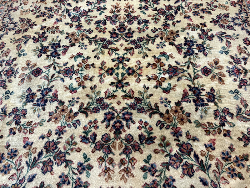 Antique Karastan Rug 8.8 x 12 Lanamar Floral Ivory Kirman Wool Discontinued by Jewel Rugs