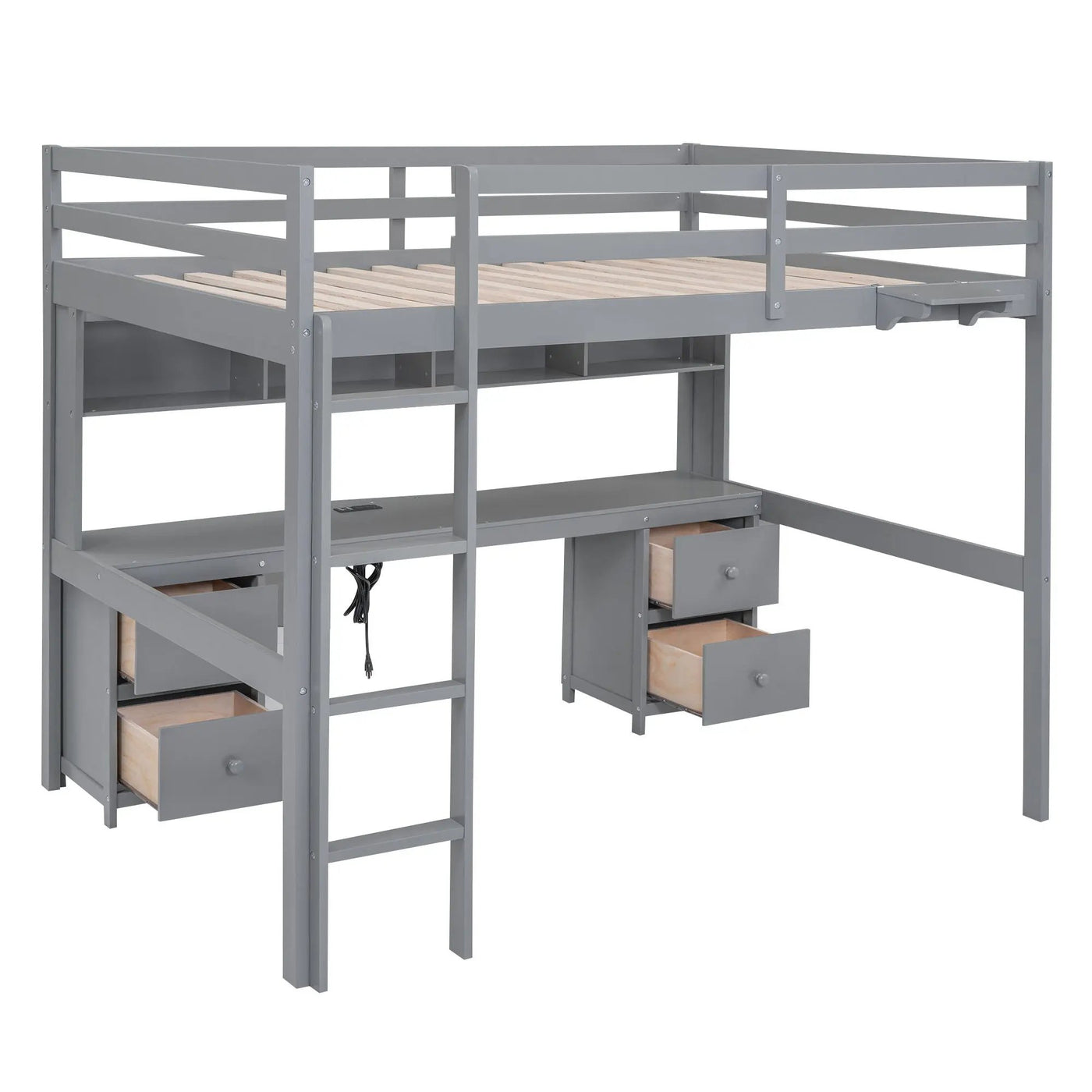 Loft Bed With Desk, Cabinets, Drawers, Charging Station And Bedside Tray by HouseOfZazla