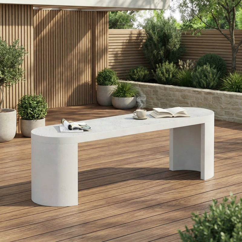 Ellis Oval 60" Concrete Outdoor Dining Bench with Terrazzo Finish - Terrazzo