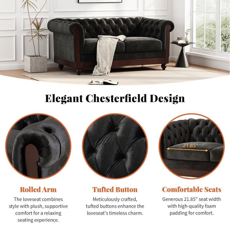 VIVALUX 59.44" Chesterfield Velvet Loveseat Sofa, photo 6 of 10