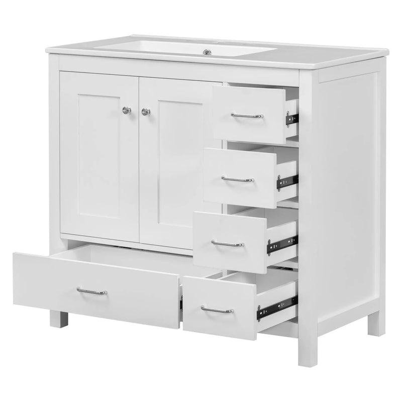 Bathroom Vanity With Ceramic Sink Combo, Abundant Storage Cabinet 2 Soft Close Doors And 5 Drawers by HouseOfZazla