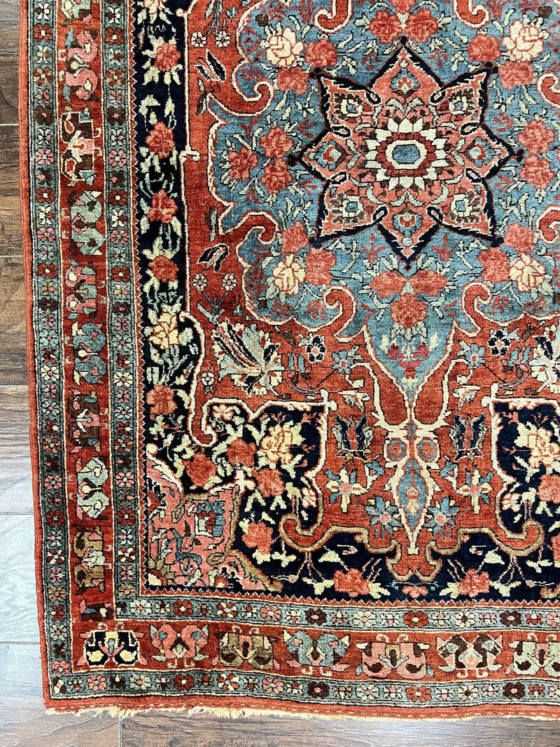 Antique Persian Bidjar Rug 4x5, Red and Blue, Hand Knotted Wool Carpet by Jewel Rugs