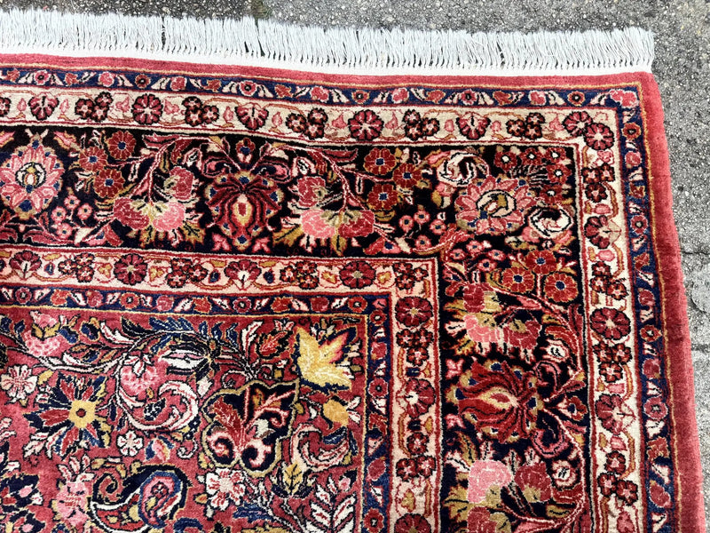 Large Antique Persian Sarouk Rug 11x18, Red, Floral Allover, Palace Size Wool Handmade Carpet by Jewel Rugs