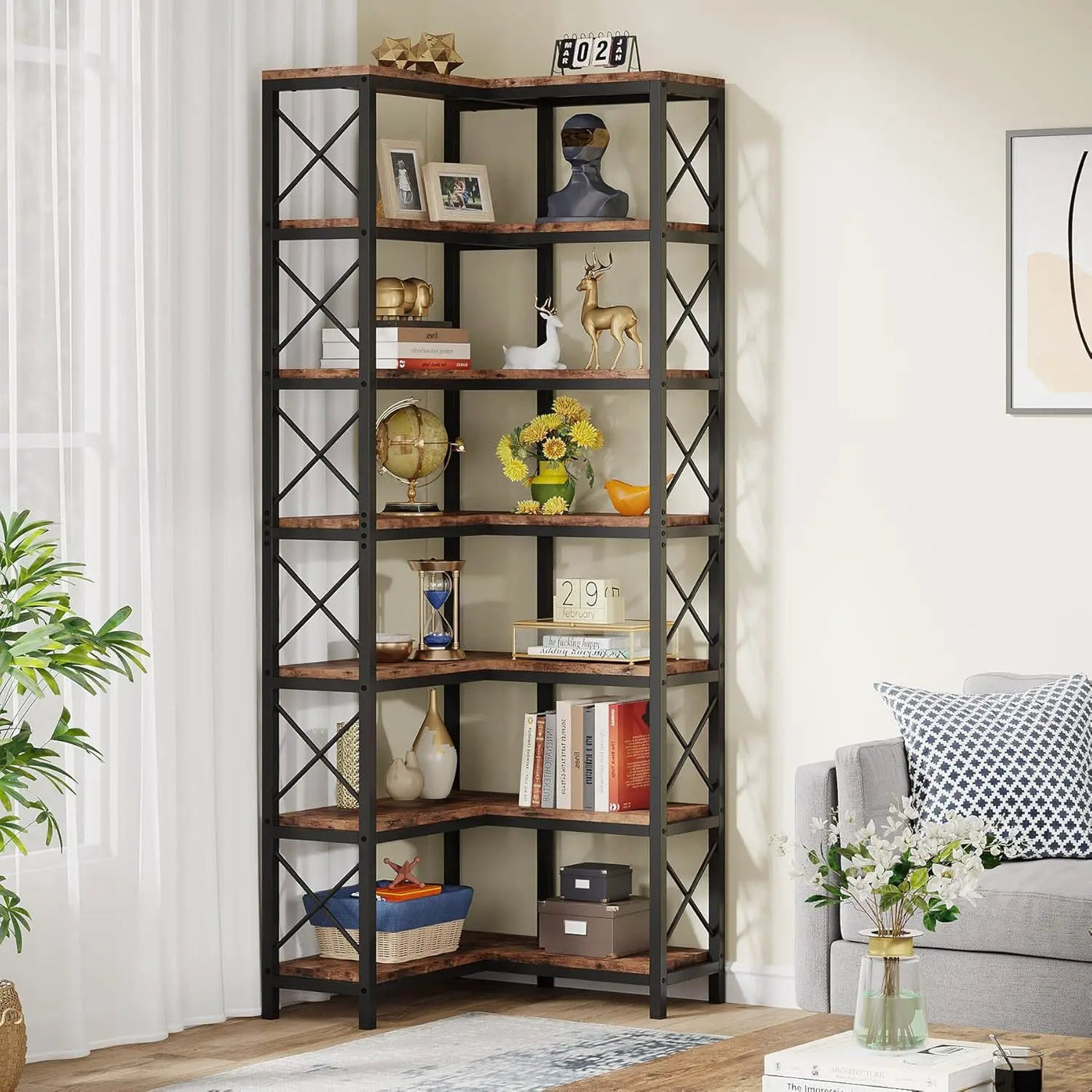 7 Tier Corner Bookshelf, Storage Unit For Living Room by HouseOfZazla