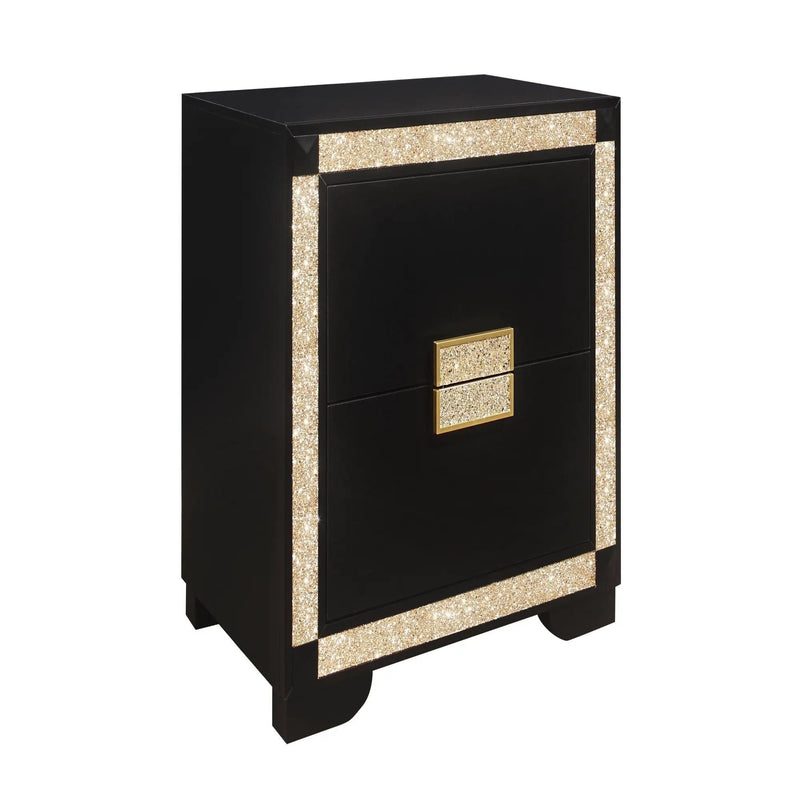Lively - Nightstand With Glitter Detail And Thick Bar Handle Hardware - Black by HouseOfZazla