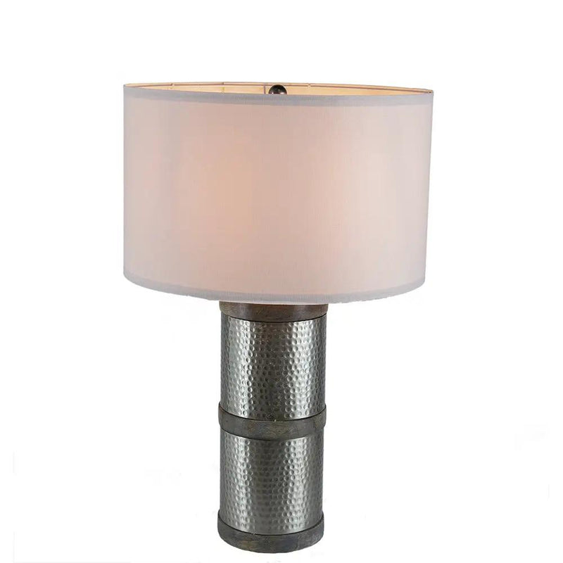 D16x24.4" Hammered Iron Table Lamp with Mango Wood by HouseOfZazla