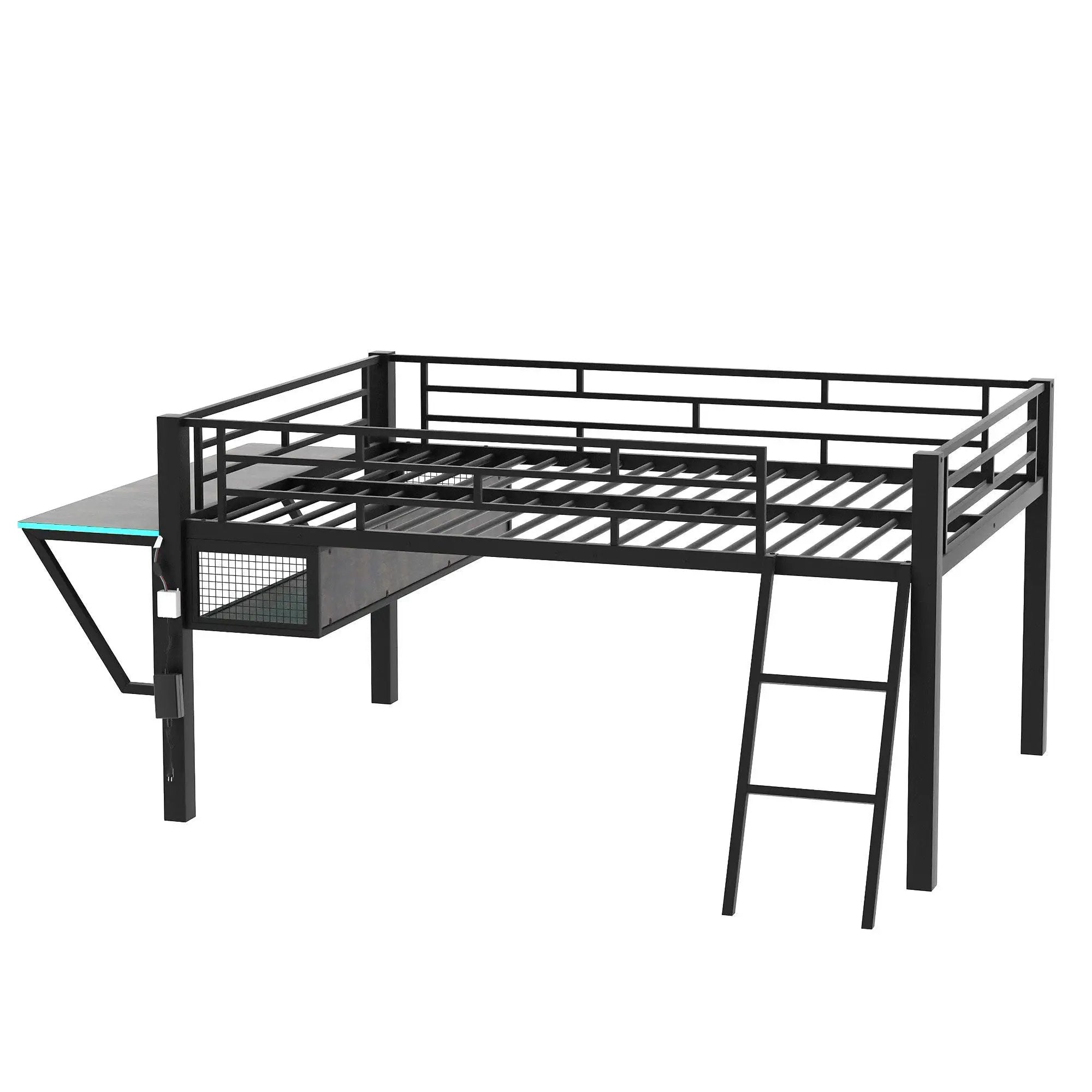 Gaming - Full Size Loft Bed With Desk, LED - Black by HouseOfZazla
