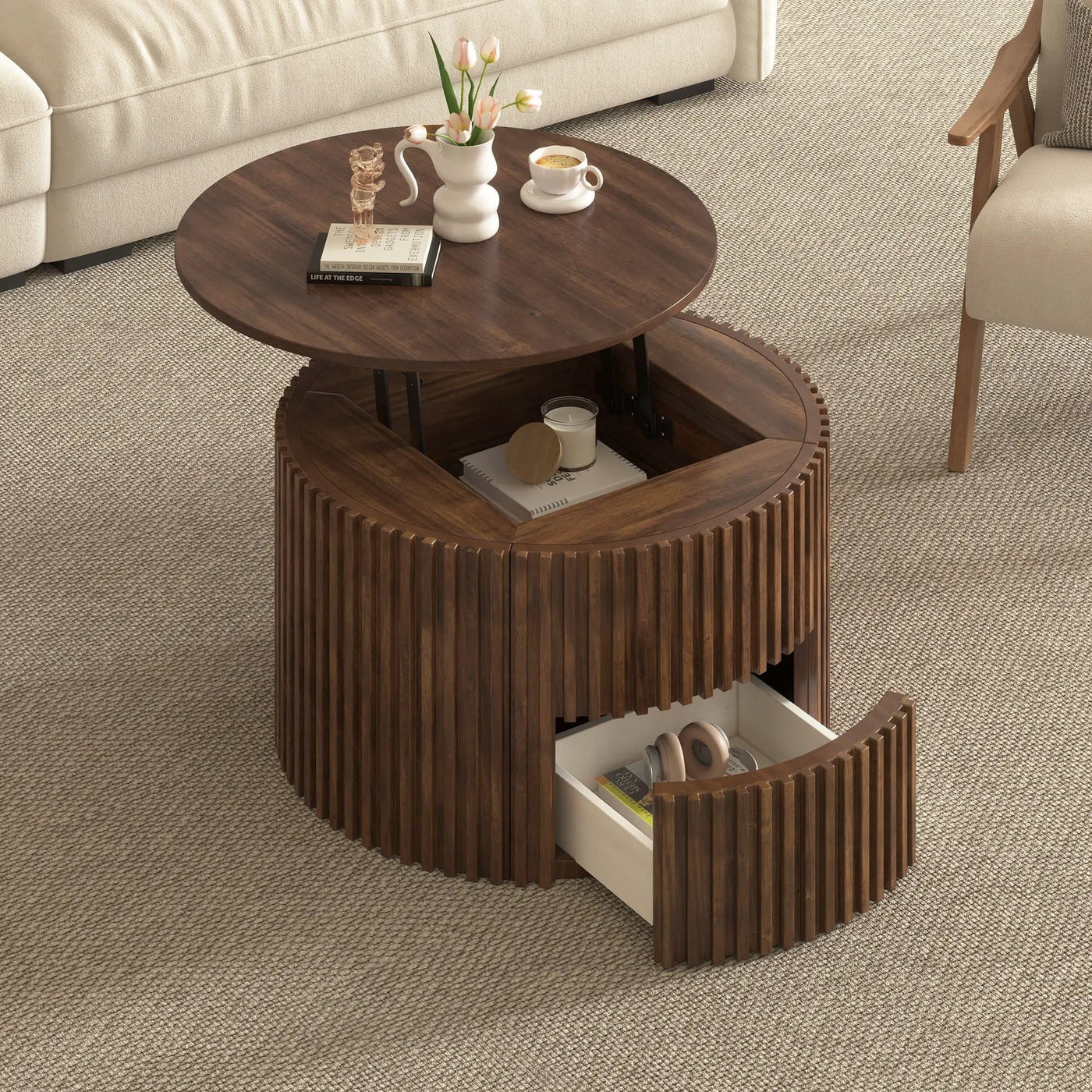 Round Lift Top Coffee Table With Hidden Storage For Living Room by HouseOfZazla