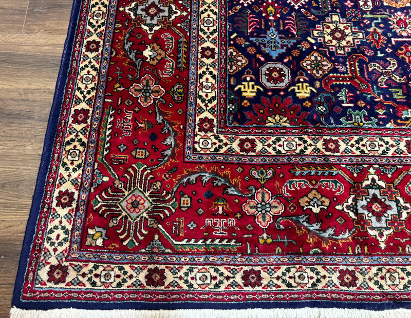 Large Persian Tabriz Rug 10x16, Navy Blue and Red, Allover Pattern, Vintage Hand Knotted Wool Carpet by Jewel Rugs