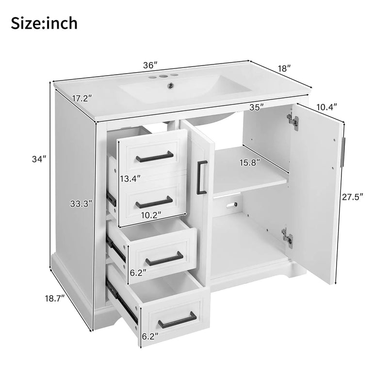 Bathroom Vanity With Sink, Soft Close Doors, Adjustable Shelf & 3 Drawers by HouseOfZazla