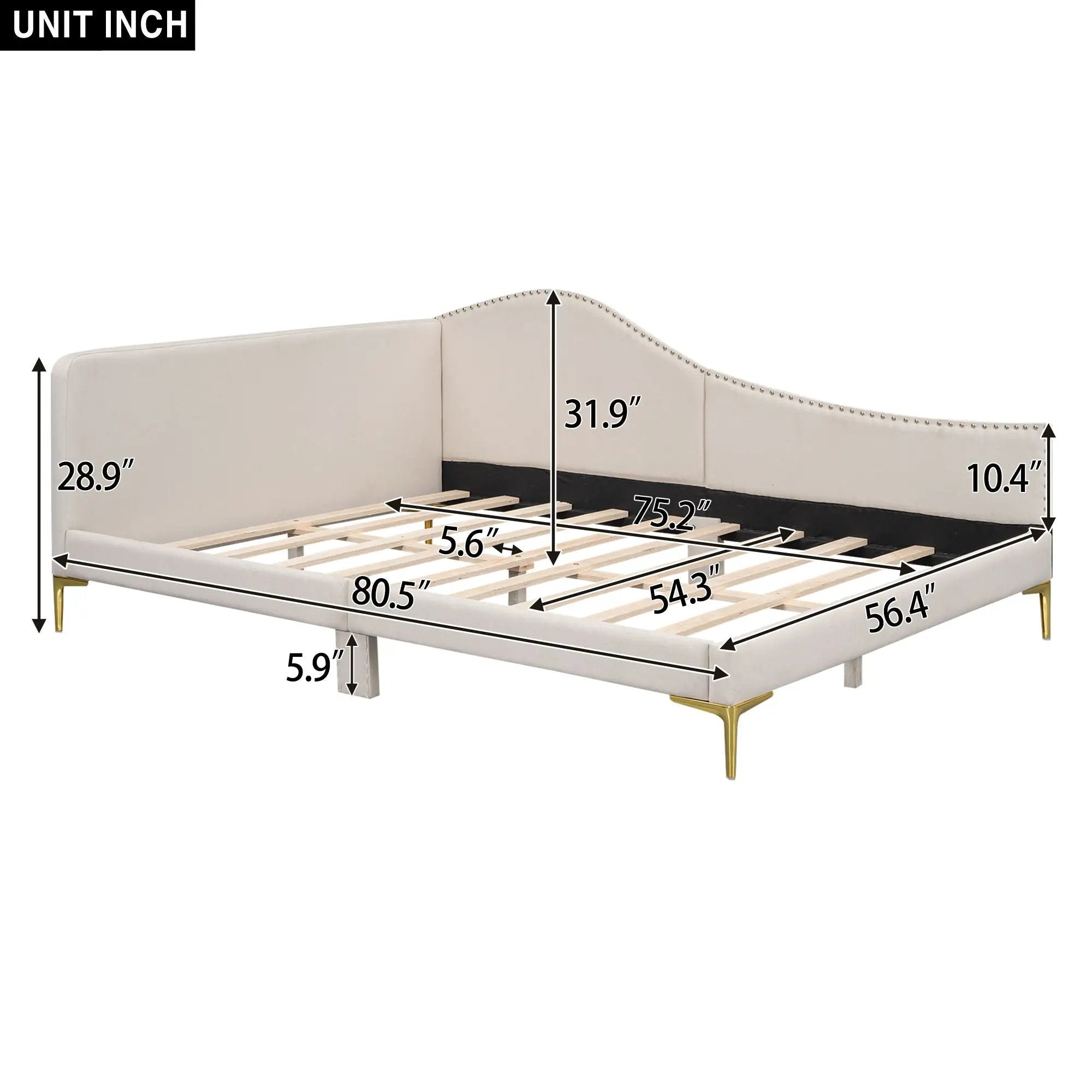 Upholstered Daybed With Headboard And Armrest, Support Legs by Unique Piece Furniture