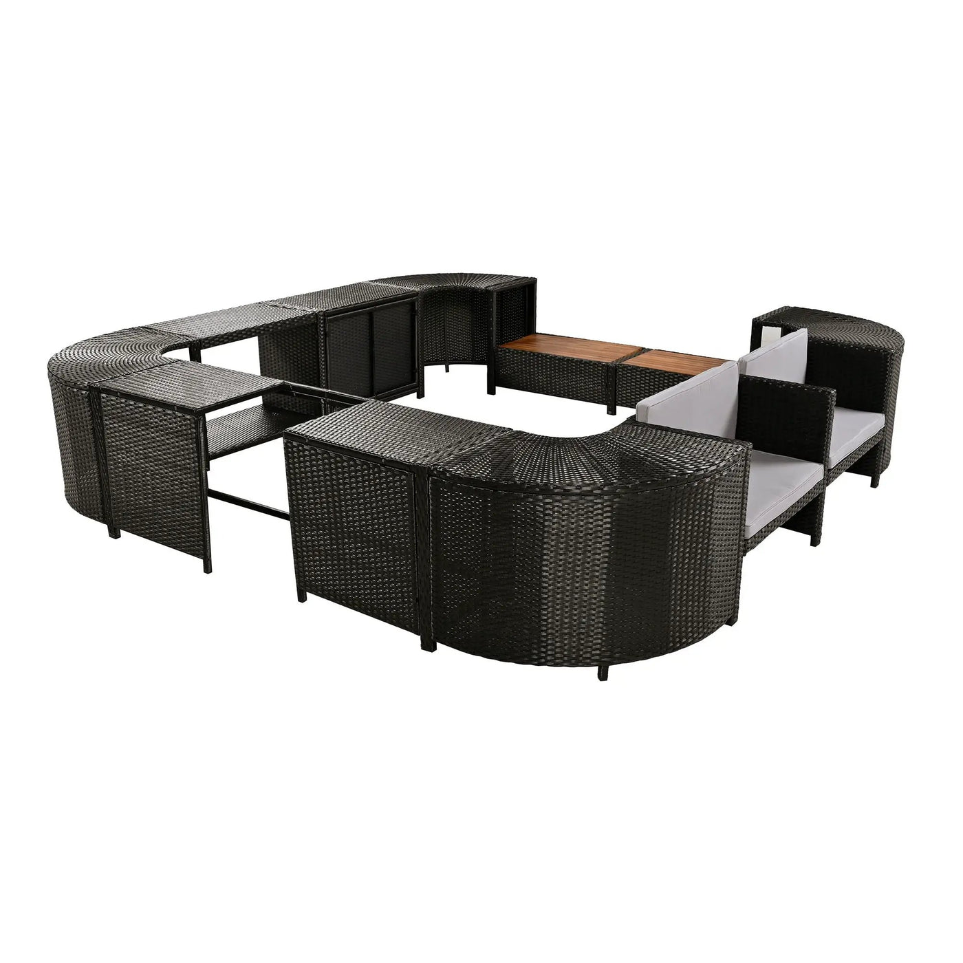 Spa Surround Spa Frame Quadrilateral Outdoor Rattan Sectional Sofa Set With Mini Sofa, Wooden Seats And Storage Spaces by HouseOfZazla