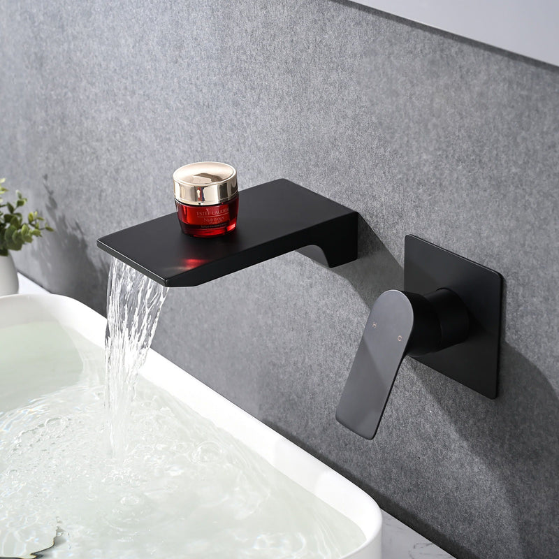 Modern Wall Mount Bathroom Sink Faucet With Waterfall Spout by HouseOfZazla