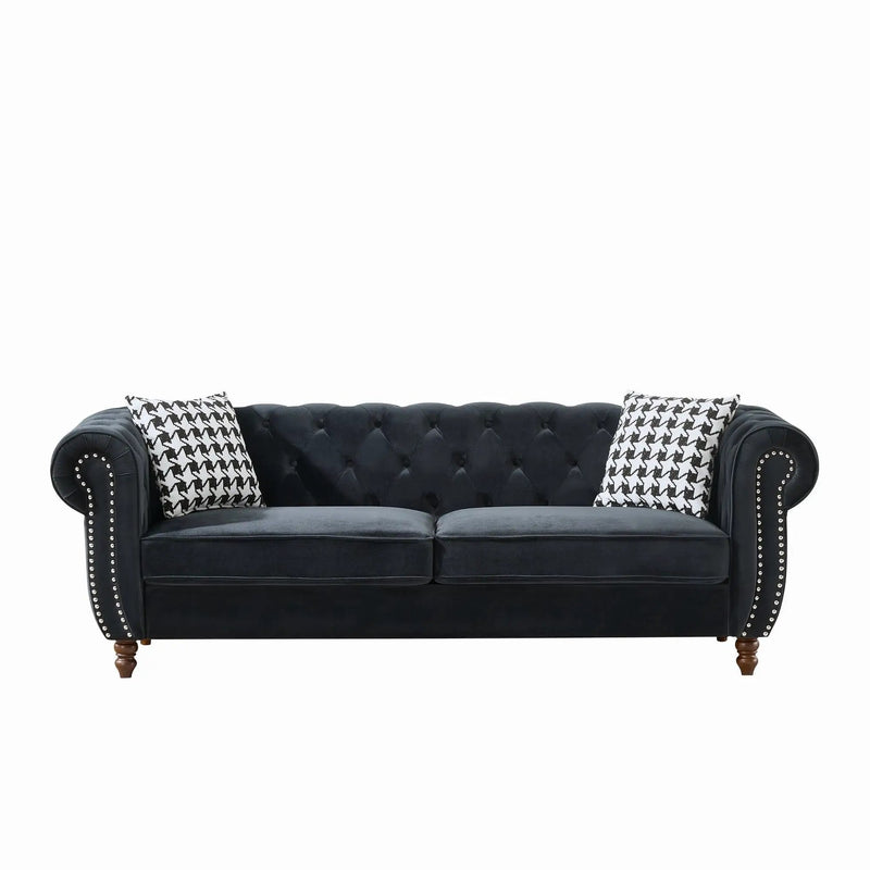 Chesterfield Upholstery Fabric Sofa With Roll Armrest & Nailhead by Unique Piece Furniture