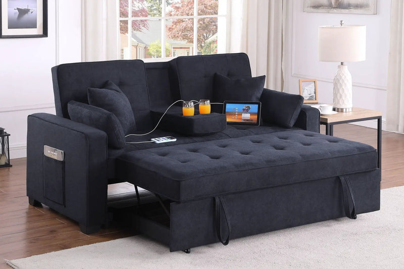 Cody II - 69.5"W Woven Fabric Convertible Sleeper Loveseat with Cup Holder by HouseOfZazla