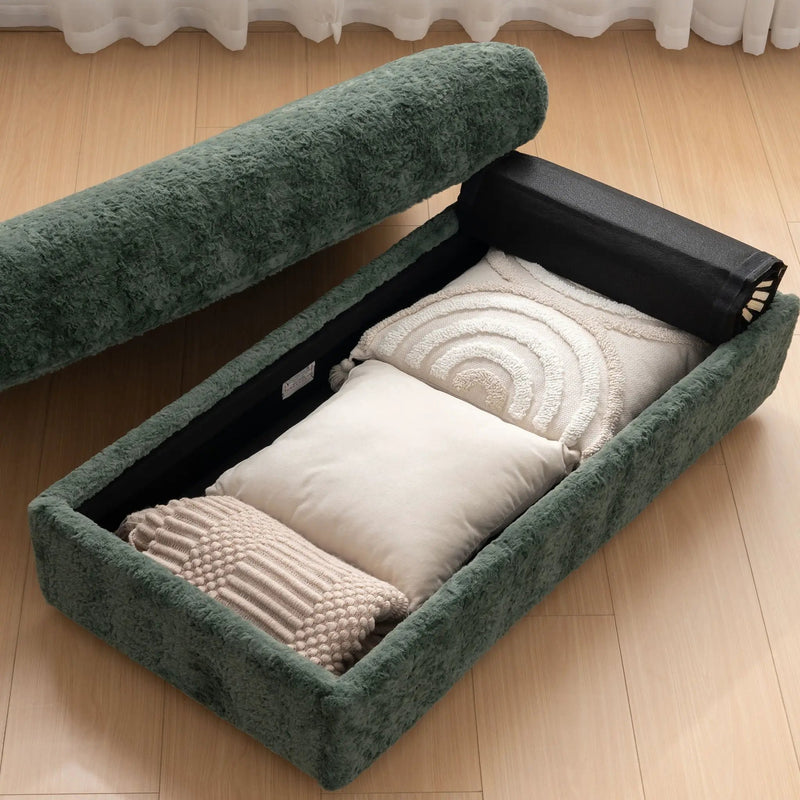 Oversized Chaise Lounge Indoor Rabbit Fur Sofa Bed With Storage Ottoman And Armrests Cup Holders With Deep Seat by HouseOfZazla