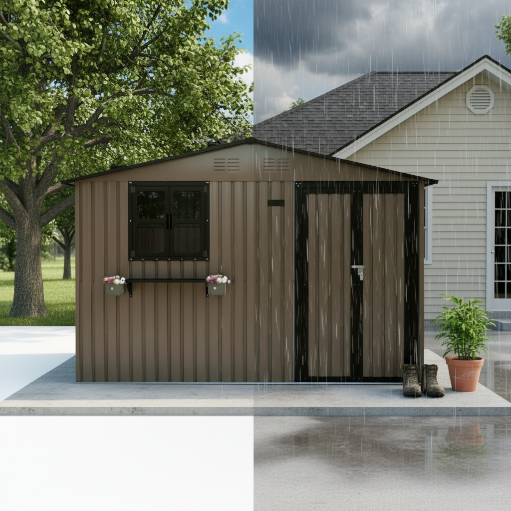 10x8 Ft Outdoor Metal Storage Shed with Window & Flower Rack by HouseOfZazla