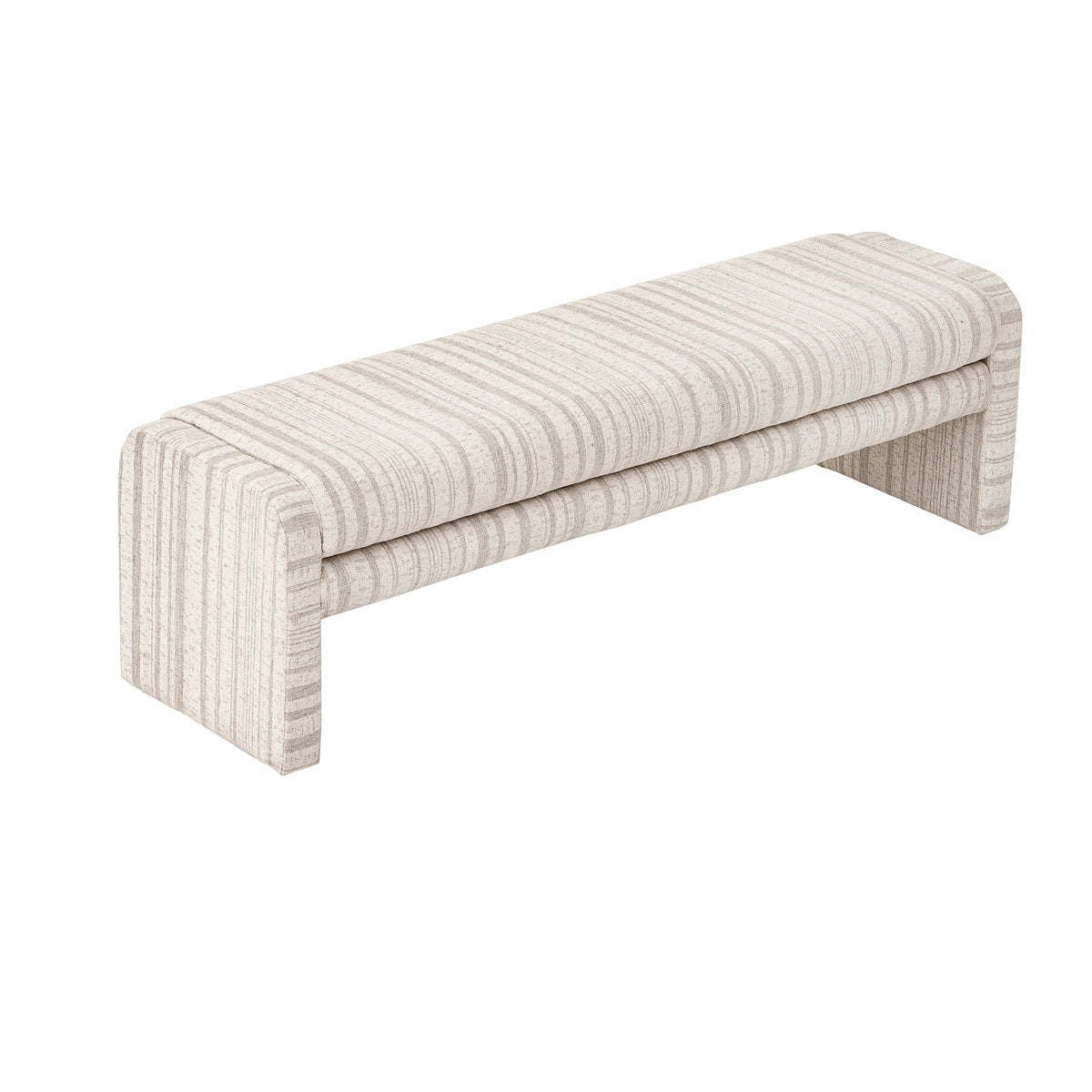 62.2 Inch Striped Upholstered Ottoman Bench with Thick Linen-Blend Upholstery - Striped, photo 8 of 10