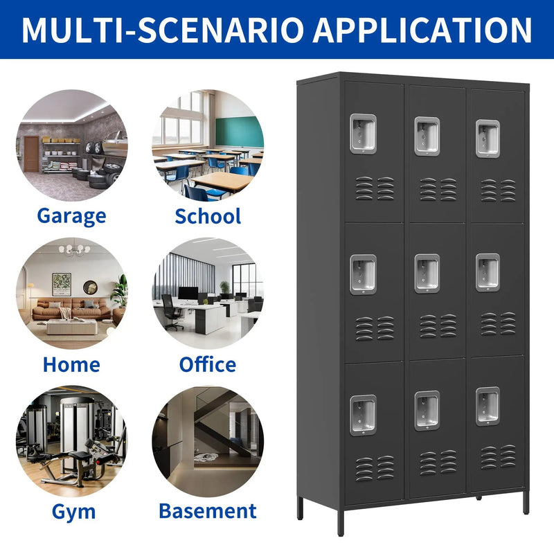 9 Door Lockers With Lock For Secure Storage And - Black