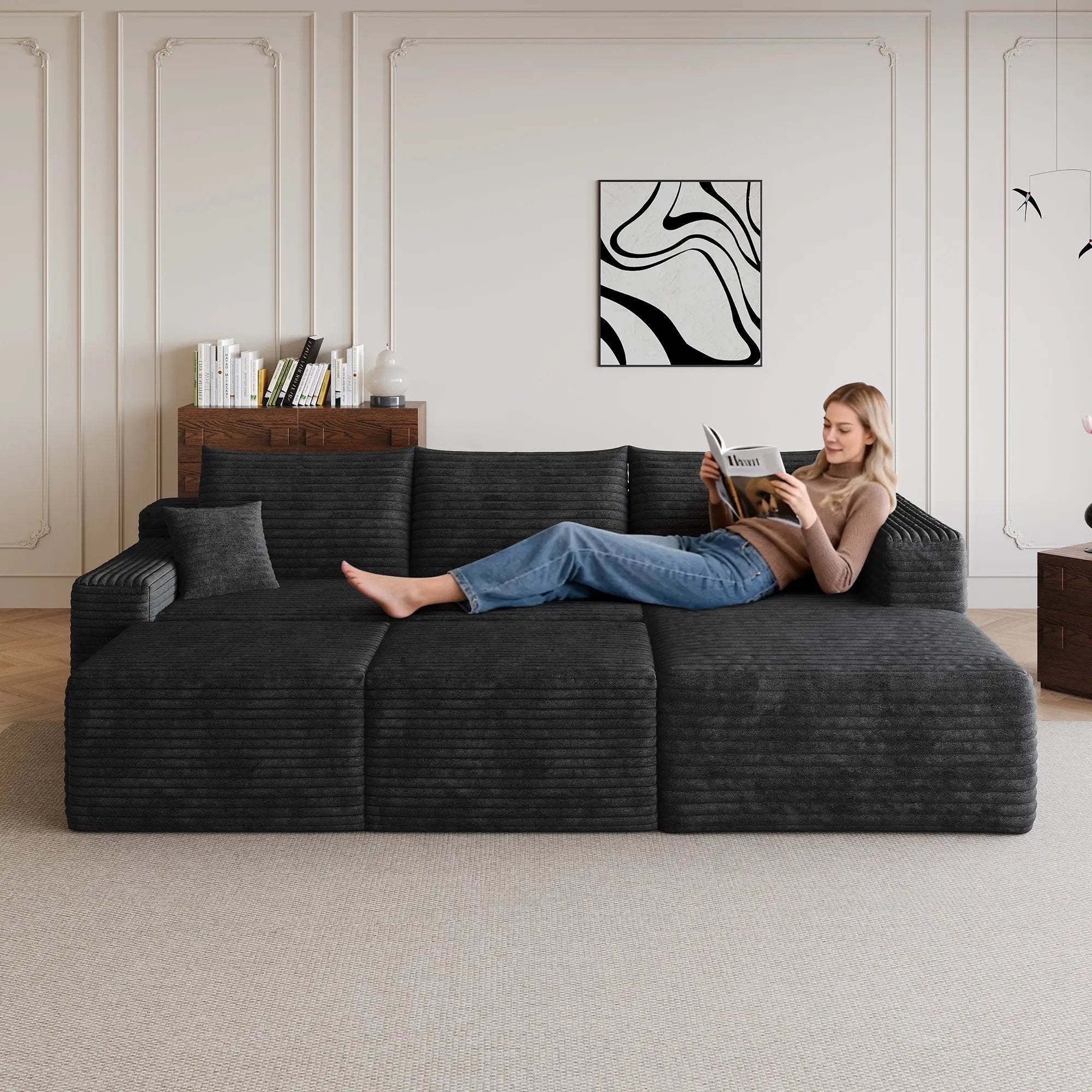 95" Cloud Sectional Sofa with 2 Ottomans by HouseOfZazla