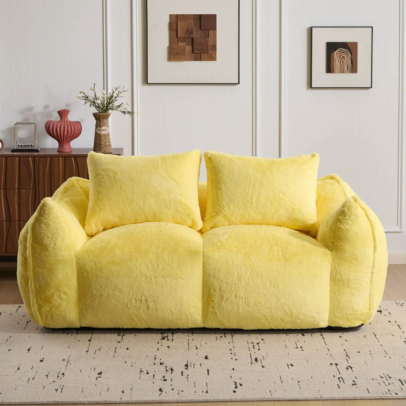 Giant Bean Bag Couch, Ultra Soft Fluffy Loveseat For Living Room by Unique Piece Furniture