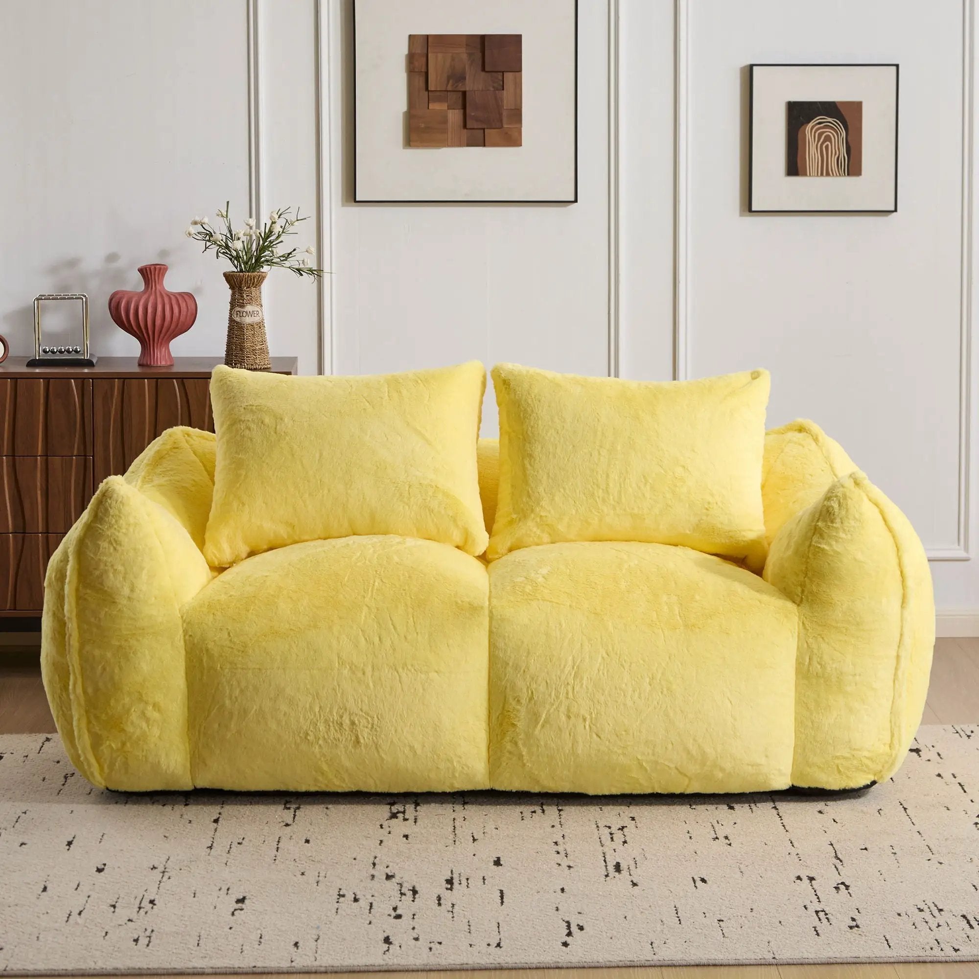 Giant Bean Bag Couch, Ultra Soft Fluffy Loveseat For Living Room by Unique Piece Furniture
