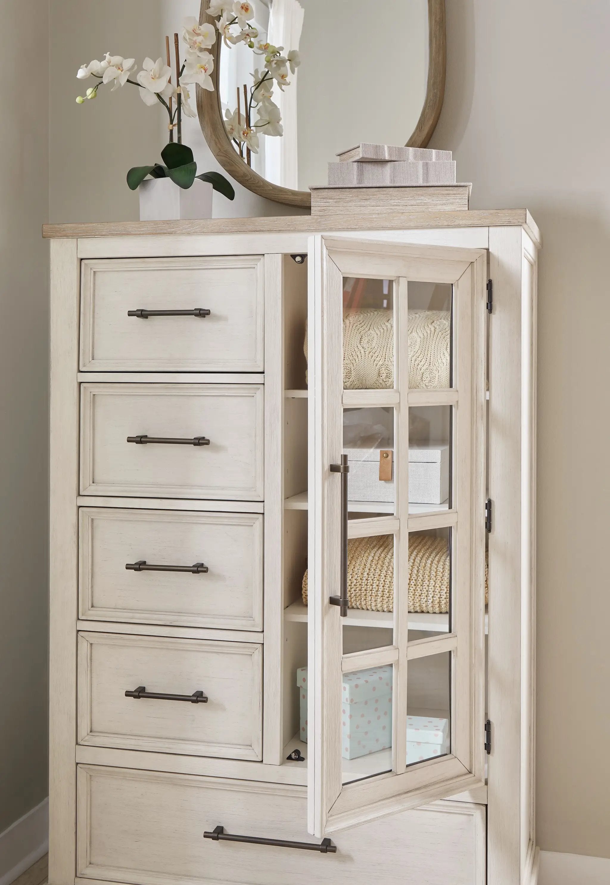 Shaybrock - Door Chest - Antique White / Brown by Unique Piece Furniture