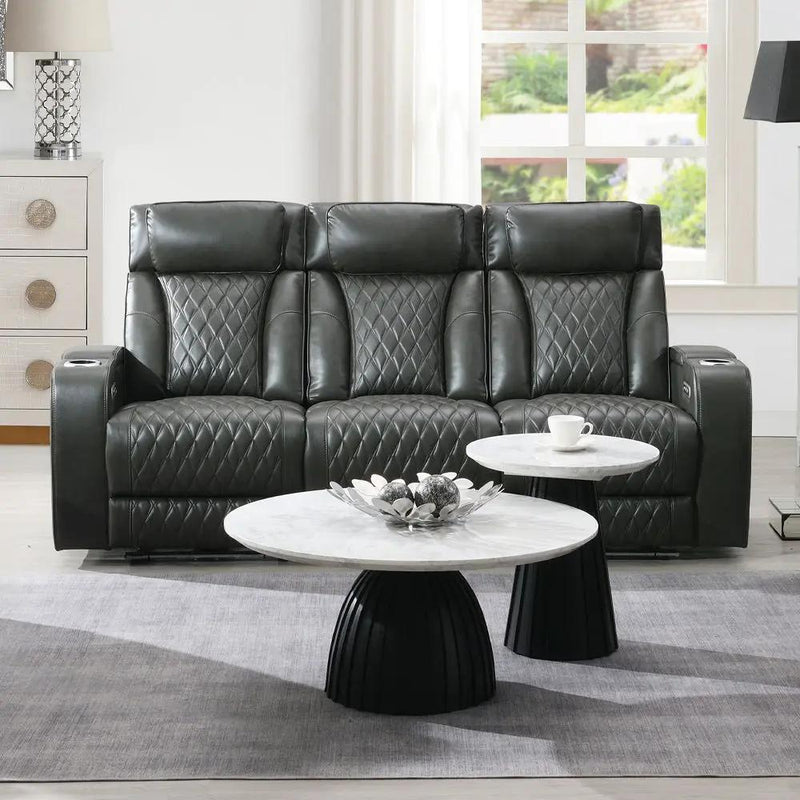 Taddeo - Power Motion Sofa With Power Headrest, USB, Wireless Charger, LED & Reading Light - Dark Gray by Unique Piece Furniture