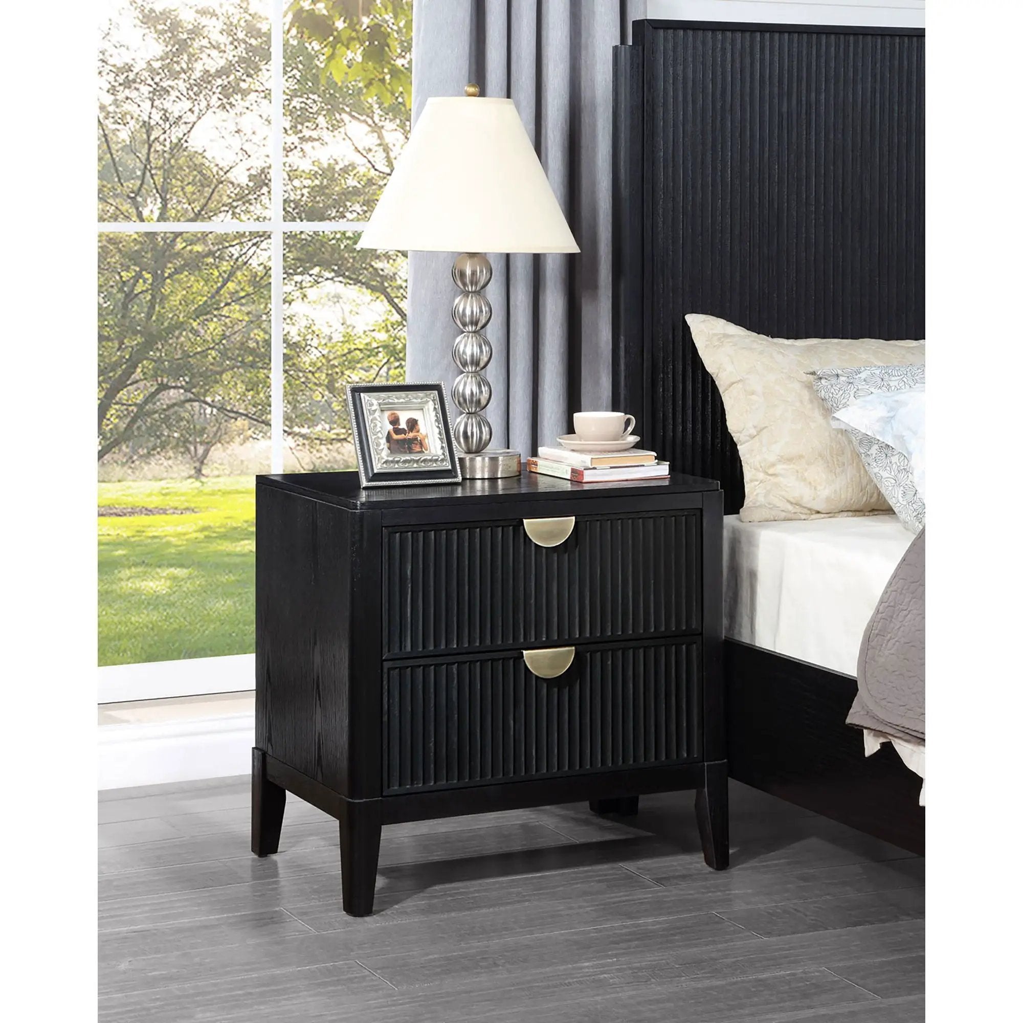 Mason - 2 Drawer Nightstand With Fluted Design - Black by HouseOfZazla