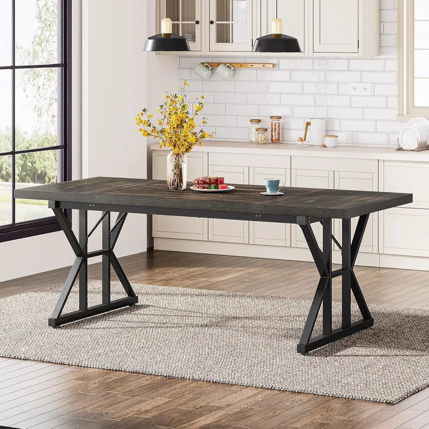 Rectangular Dining Table With X Trestle Metal Legs by HouseOfZazla