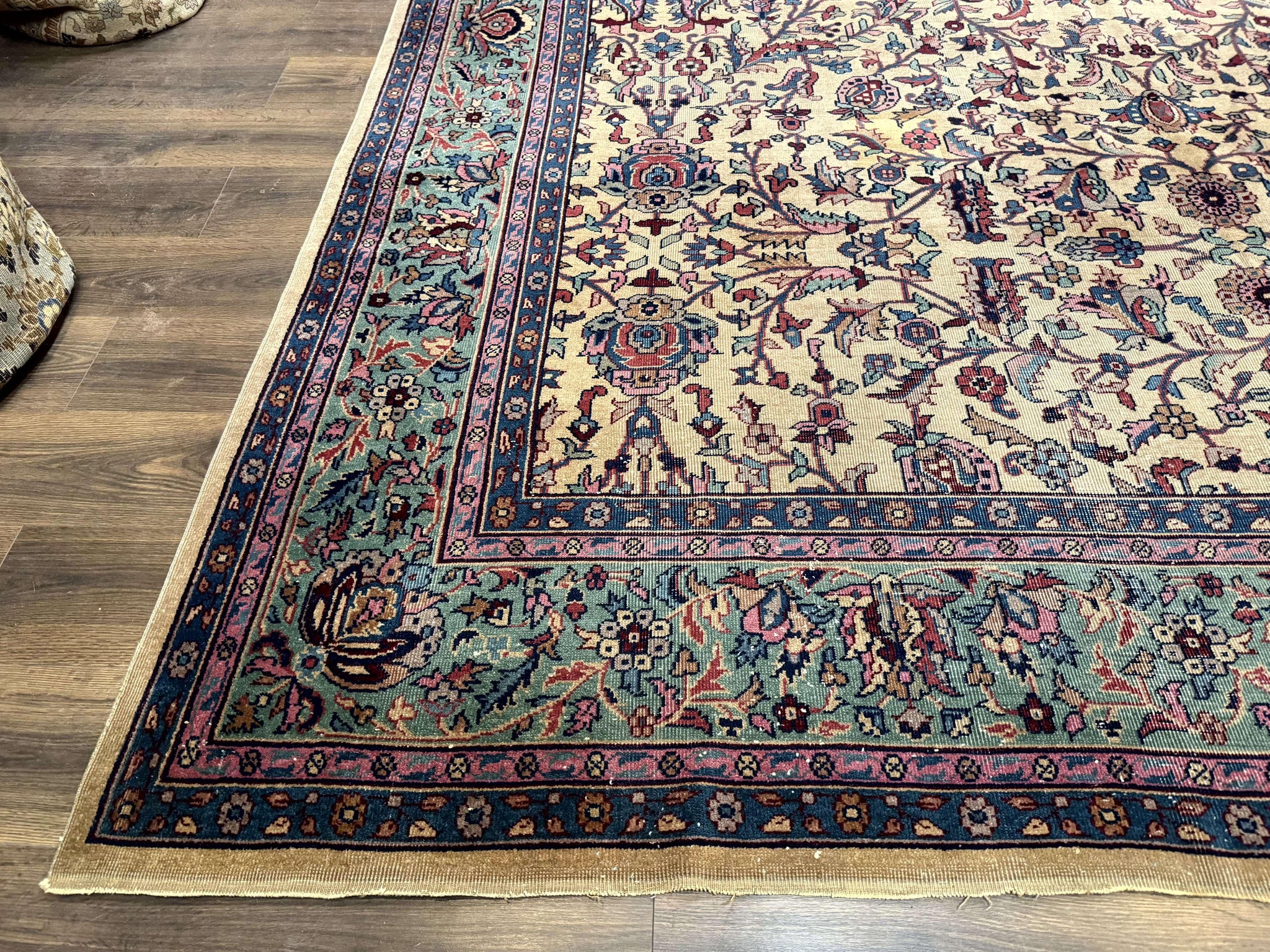 Antique Persian Rug 10x15, Camel and Cyan, Allover Pattern, Rare, Samarkand Rug by Jewel Rugs