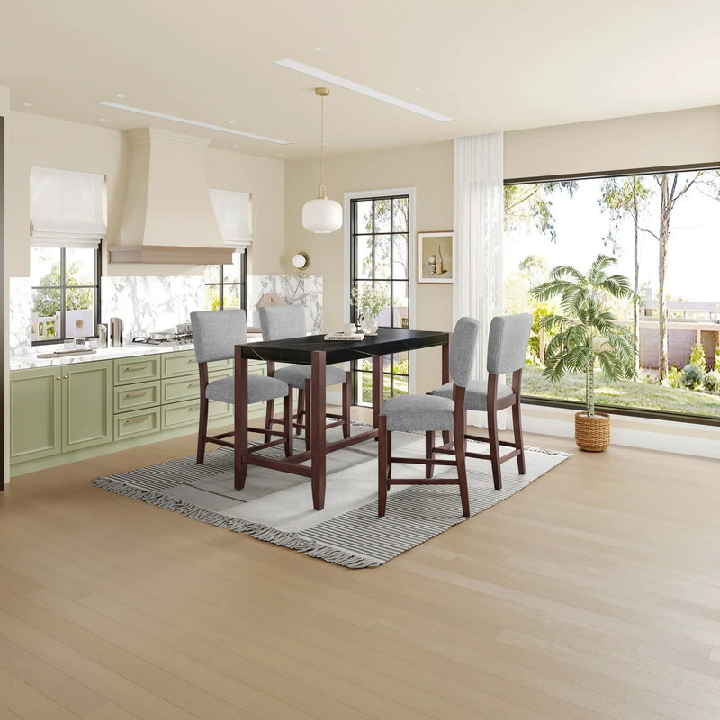 5 Piece Counter Height Dining Set, Bar Table With 4 Upholstered Chairs