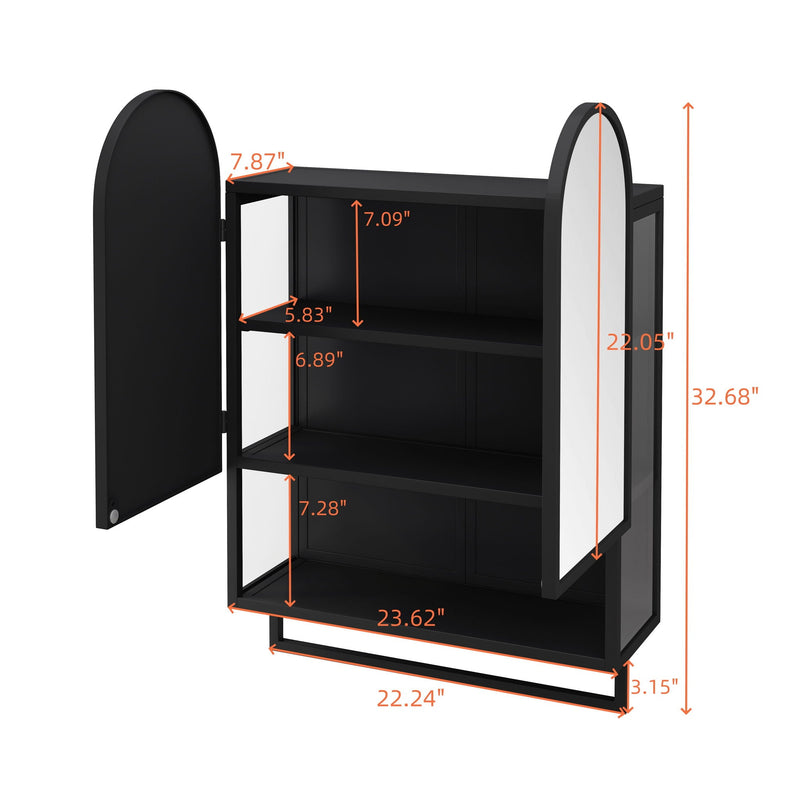 Double Arched Mirror Wall Cabinet With 2 Doors, Featuring Adjustable Shelves And Towel Rack by HouseOfZazla