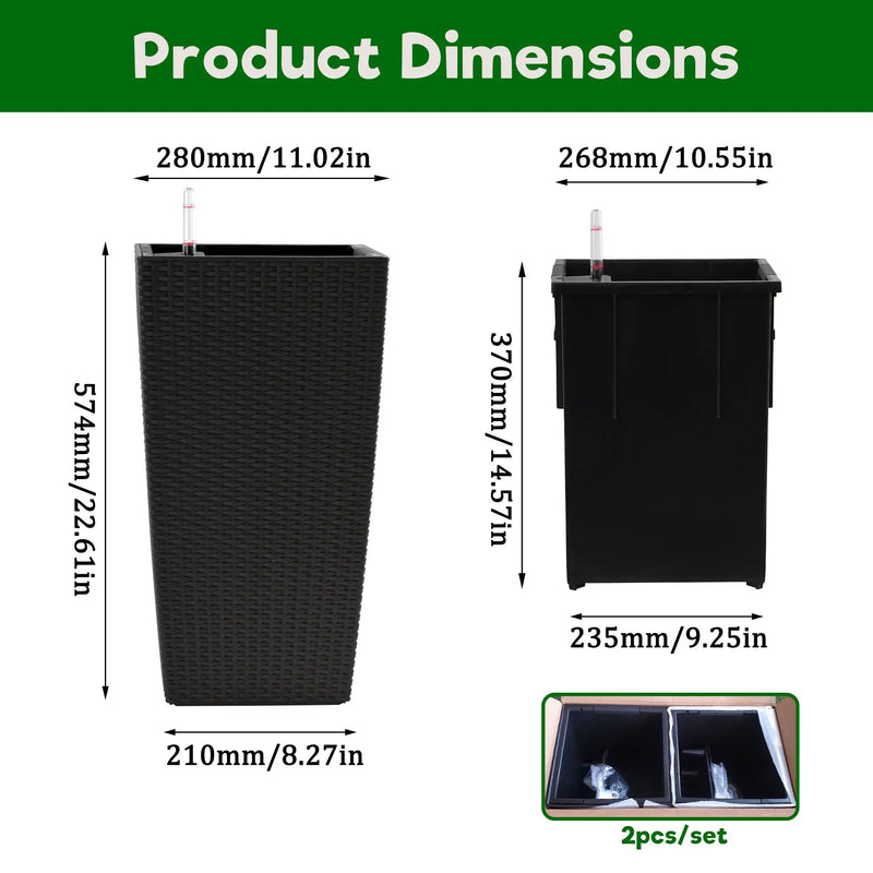 Pack of 2 Square Planters with Automatic Watering System by HouseOfZazla